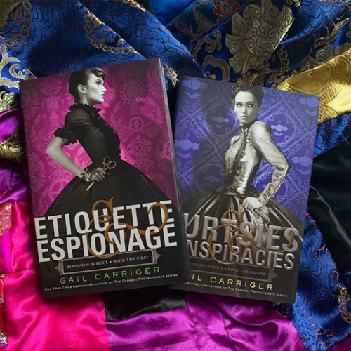 NOVL - Instagram image of book covers for 'Etiquette & Espionage' and 'Curtsies & Conspiracies' by Gail Carriger